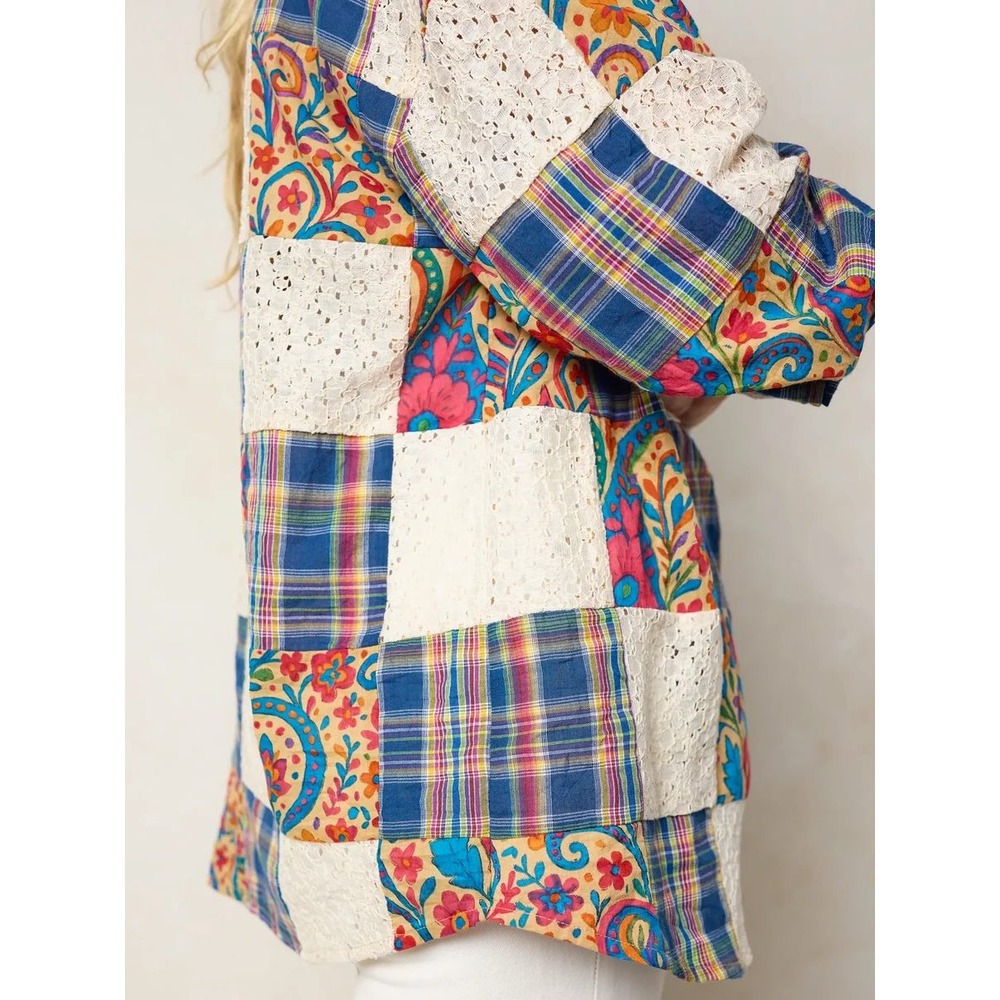 Natural Life Barcelona Patchwork Button Down Shirt XL NWT Lace Boho Oversized - Picture 2 of 10